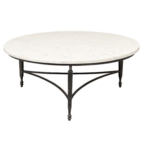 Elise French Country White Marble Black Iron Round Coffee Table