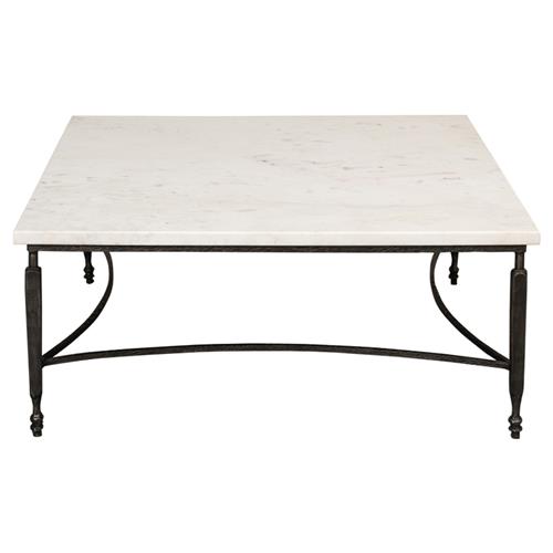 Elise French Country White Marble Black Iron Square Coffee Table