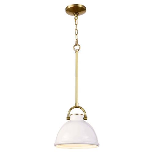 Eloise Industrial Loft White Ceramic Brass Accent Pendant - Small