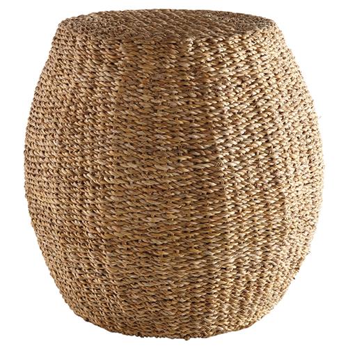Zuri Coastal Beach Brown Woven Seagrass Round Pouf
