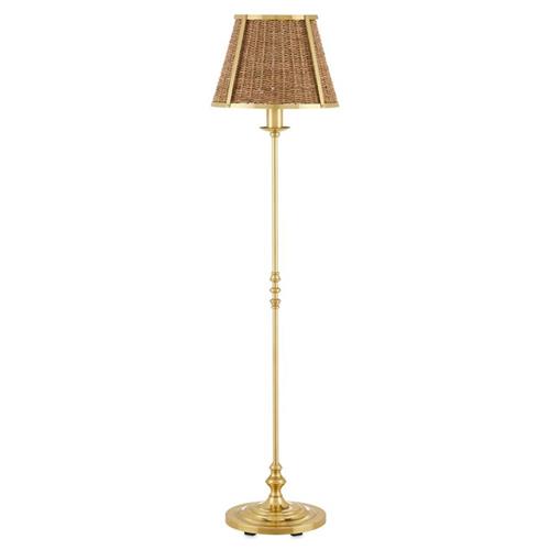 Shevone Traditional Polished Brass Iron Natural Woven Floor Lamp