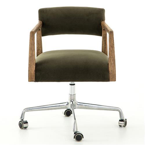 Pia Mid Century Modern Green Upholstered Velvet Swivel Office Chair