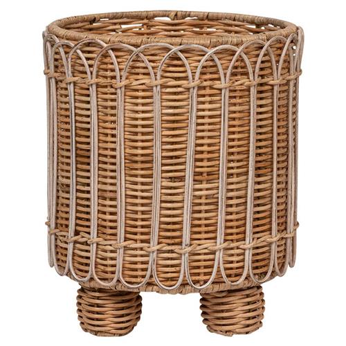 Juliska Provence Coastal Beach Whitewash Woven Rattan Round Planter