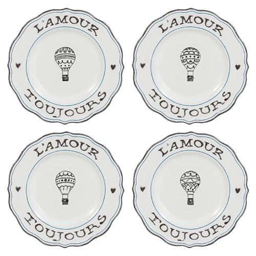 Juliska L&#39;Amour Toujours French Country White Ceramic Salad Plate - Set of 4