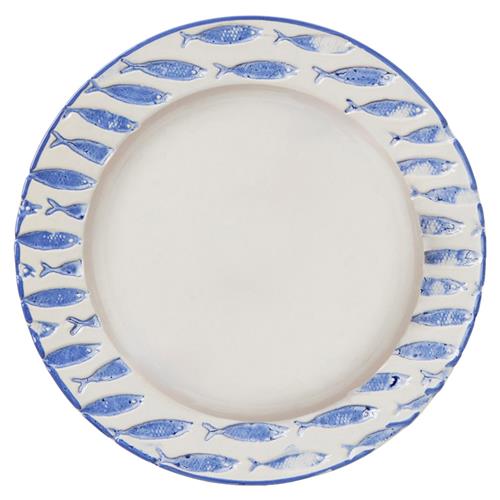 Gideon Coastal White Stoneware Blue Fish Salad Plate - Set of 4