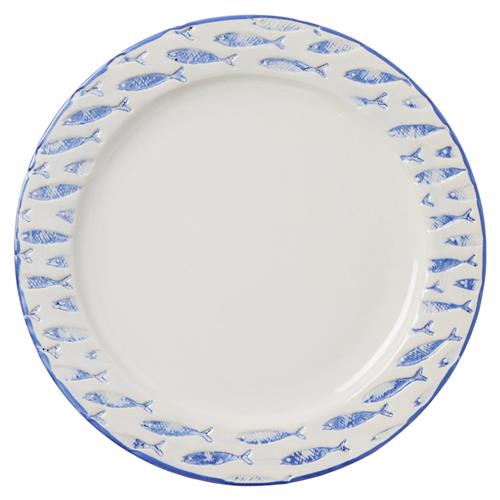 Gideon Coastal White Stoneware Blue Fish Dinner Plate - Set of 4