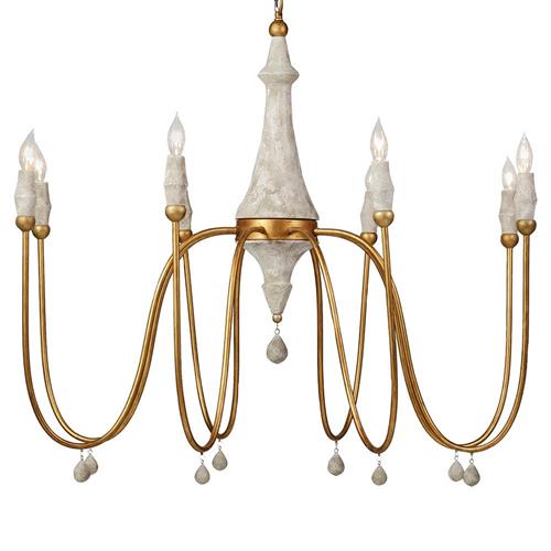 Clay French Distressed Vintage Gold Iron Column Chandelier - Large