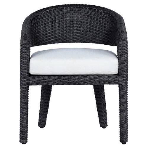 Alexander Coastal Off White Upholstered Black Woven Outdoor Dining Arm Chair