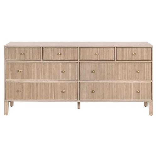 Mira Coastal Beach Natural Oak Wood Iron Pulls Double Dresser
