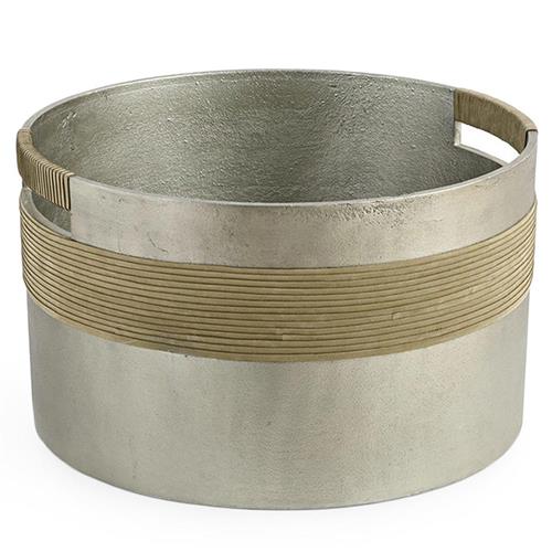 Palecek Landon Antique Pewter Cast Aluminum Taupe Leather Fireplace Log Holder