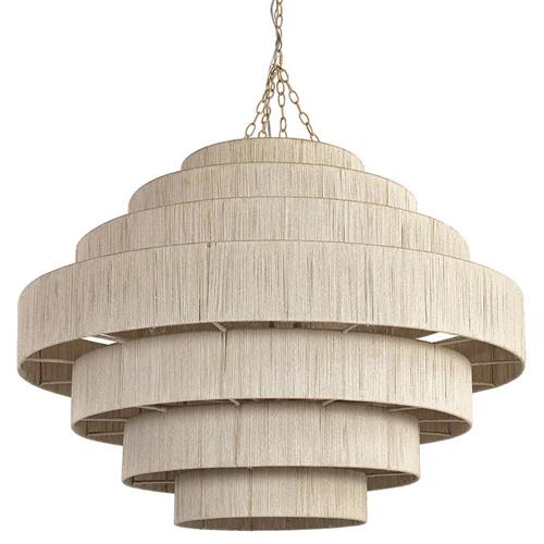 Palecek Everly Coastal Beach Natural Abaca Rope Taupe Metal Frame Chandelier