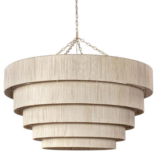 Palecek Everly Coastal Natural Abaca Rope Taupe Metal Frame 5 Tier Chandelier