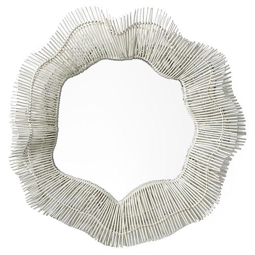 Palecek Miramar Coastal Beach Chalk White Rattan Wall Mounted Mirror