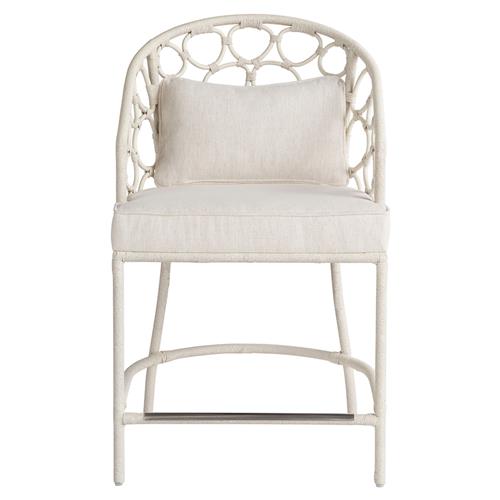 Camilla Coastal Beach Off White Upholstered White Woven Rattan Counter Stool