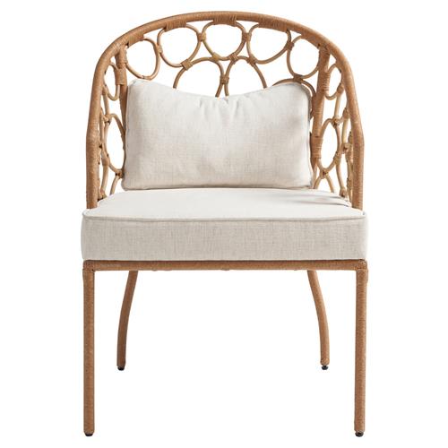 Camilla Coastal Off White Upholstered Natural Woven Rattan Dining Arm Chair