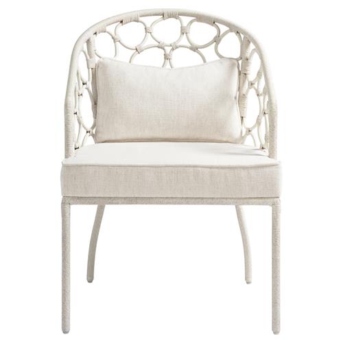 Camilla Coastal Off White Upholstered White Woven Rattan Dining Arm Chair