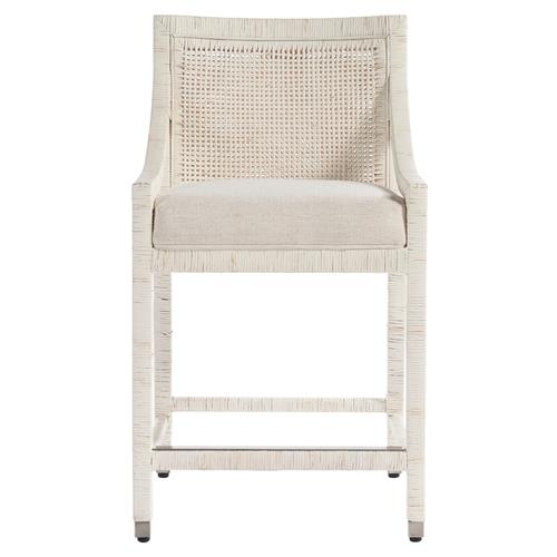 Camilla Coastal Beach Off White Upholstered Seat Woven Rattan Counter Stool