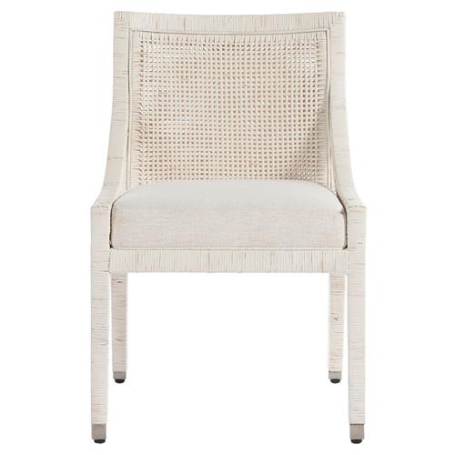 Camilla Coastal Beach Off White Upholstered Seat Woven Rattan Dining Arm Chair