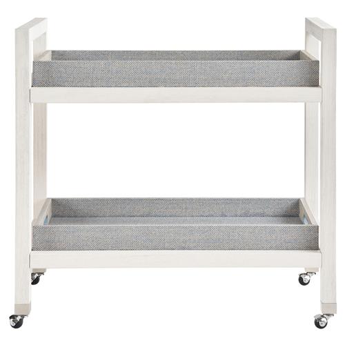 Carter Coastal Beach White Sand Oak Blue Seagrass Caster Bar Cart