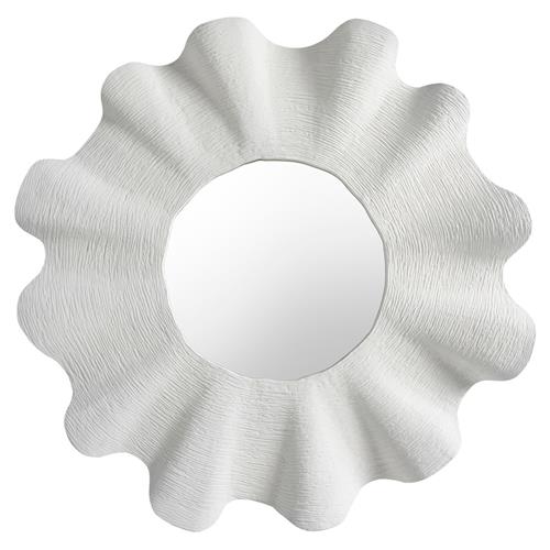 Bennett Coastal Beach White Aluminum Round Wall Scallop Mirror