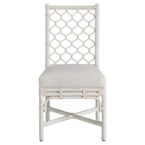 Camilla Coastal Beach Off White Upholstered Rattan Dining Side Chair - Set of 2