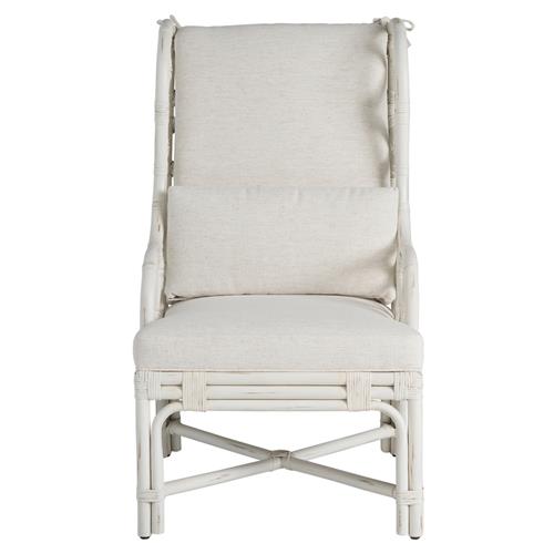 Carter Coastal Beach White Upholstered Rattan Wing Back Dining Arm Chair
