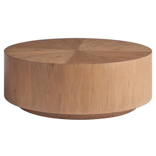 Carter Rustic Lodge Brown Oak Round Drum Coffee Table