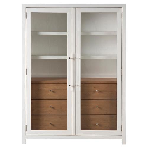 Camilla Coastal Beach White Oak Glass Door Display Cabinet