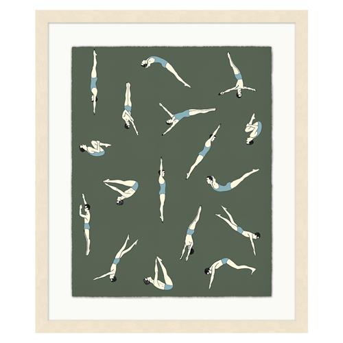 Serena Mid Century Green Diving Natural Frame Illustration 2 - 39x33