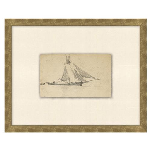 Marina Coastal Beach Beige Seascape Gold Frame Illustration 5 - 12x15