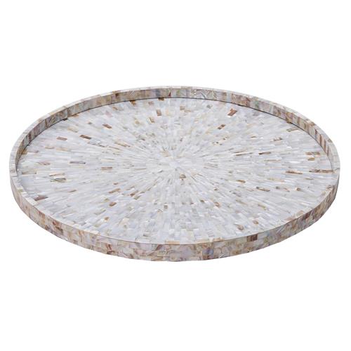 Amelienne Coastal Beach Grey Mother of Pearl Round Decorative Tray