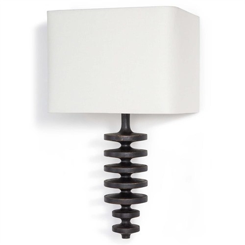 Open Box Fishbone Rustic Lodge Ebony Birch Wood White Shade Sconce