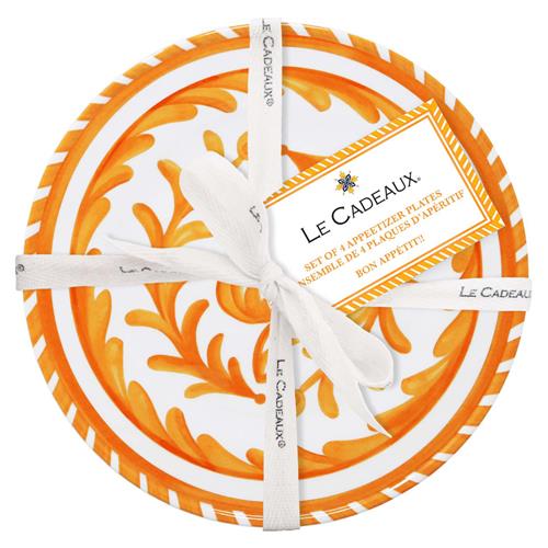 Sicily Global Orange Melamine Floral Appetizer Plate - Set of 4