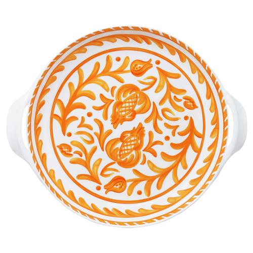 Sicily Global Bazaar Orange Melamine Floral Shallow Handled Bowl