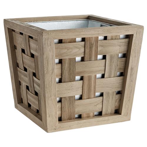 Finley Rustic Lodge Grey Teak Wood Outdoor Planter - Small