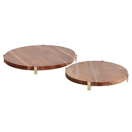 Kieran Rustic Lodge Natural Acacia Wood Round Serving Board - Set of 2