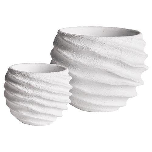 Micah Rustic Lodge White Concrete Round Outdoor Pot Planter - Set of 2