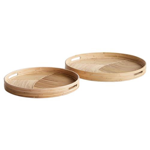 Skylar Coastal Beach Natural Rattan Round Serving Tray - Set of 2