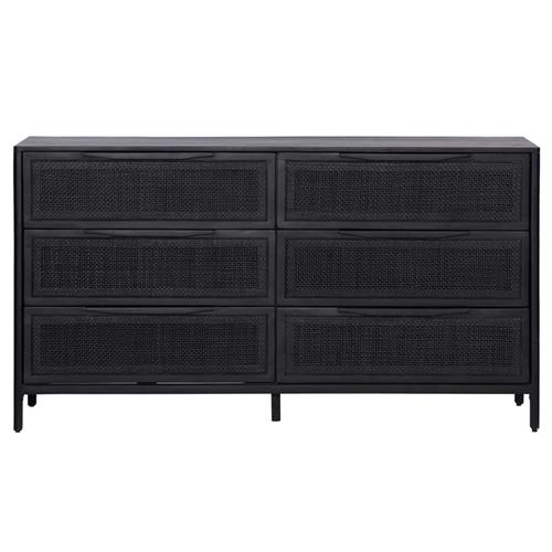 Rhian Coastal Beach Black Mango Wood Black Woven Cane Double Dresser