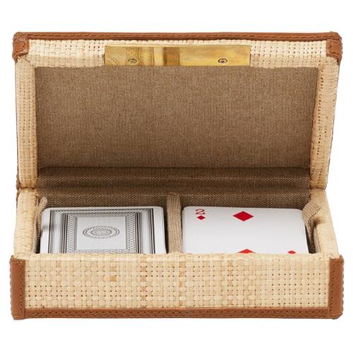 Pigeon and Poodle Hanford Natural Woven Raffia Saddle Leather Trim Card Box