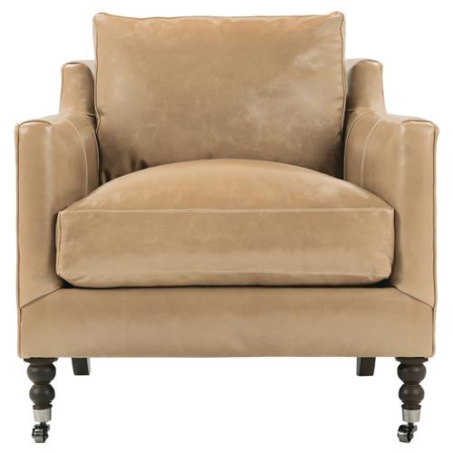 Madeline French Country Butterscoth Brown Upholstered Leather Casters Arm Chair