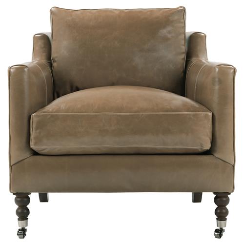 Madeline French Country Mushroom Brown Upholstered Leather Casters Arm Chair