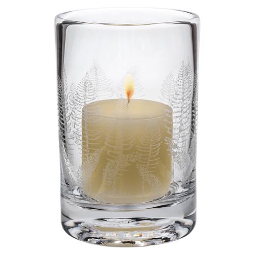 Simon Pearce Ascutney Engraved Fern Modern Classic Glass Hurricane Candleholder