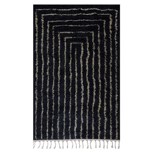 Nicholas Global Bazaar Navy Wool Linear Patterned Shag Rug - 5&#39;x8&#39;