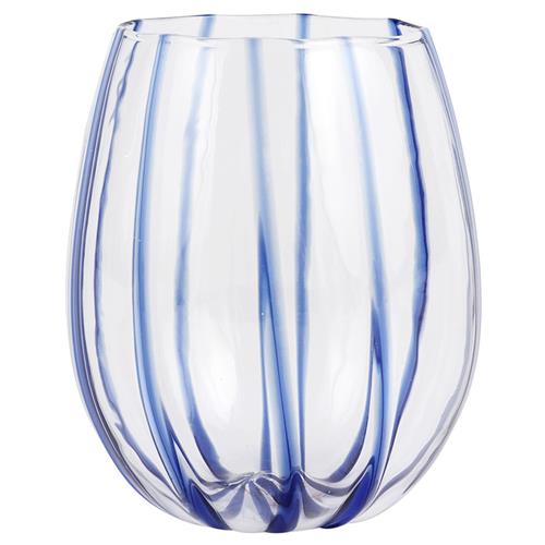 Nuovo Stripe Modern Classic Blue Stemless Wine Glass