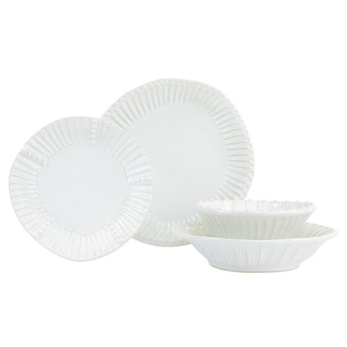 Incanto Stone Stripe Modern White Stoneware 4 Piece Place Setting