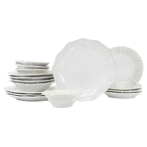 Incanto Stone Modern White Stoneware Assorted 16 Piece Place Setting