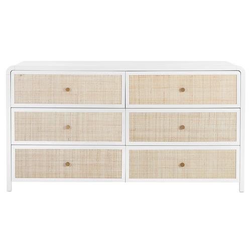 Brennan Coastal Beach Natural Woven Rattan White Oak Wood Double Dresser