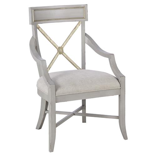 Century Madeline French Light Grey Wood Gold Leaf Dining Arm Chair