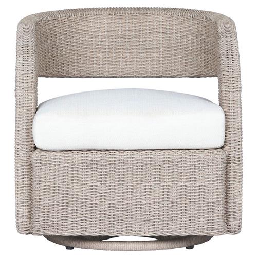 Alexander Coastal Off White Upholstered Beige Wicker Outdoor Swivel Arm Chair